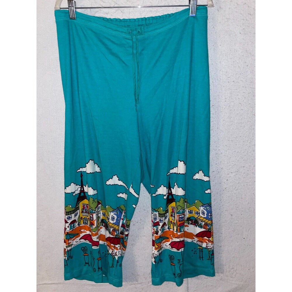 Sleep Sense Pajama Cropped Pant Short 100% Cotton M Women's Knit Cotton Blue art